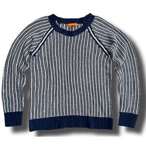 Joe Fresh Navy Blue Striped Chevron Knit Crewneck Sweater size M Acrylic